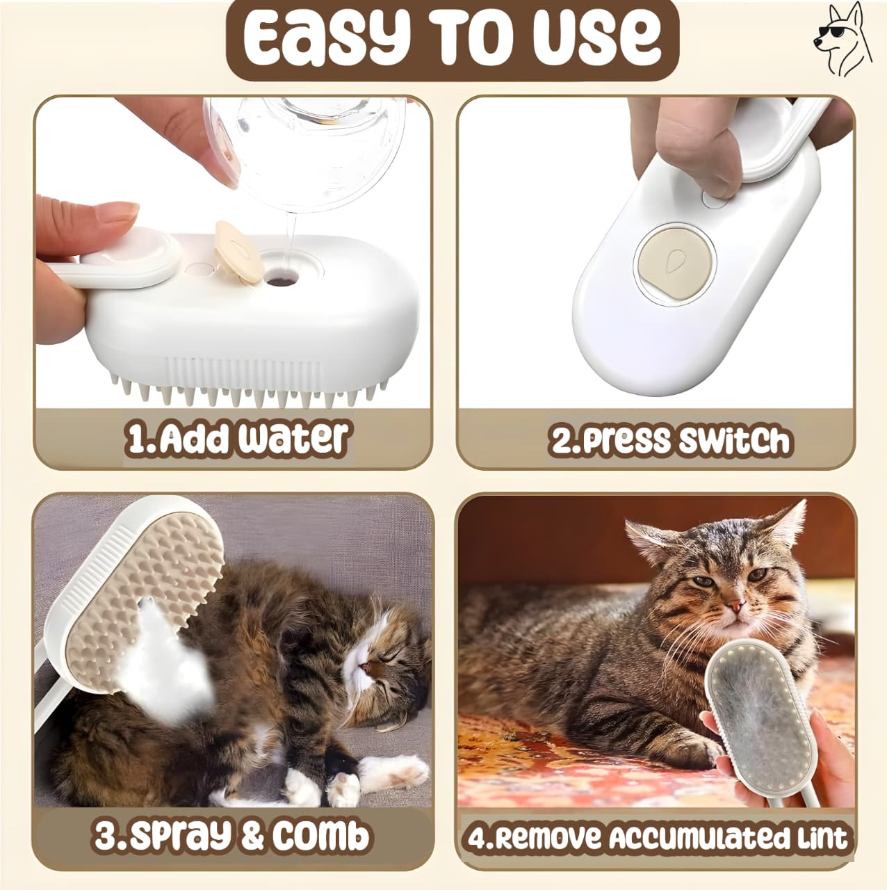Premium Steam Grooming Brush for Dogs & Cats